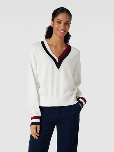 Tommy Hilfiger Pullover aus reiner Viskose mit Kontraststreifen Ecru 4