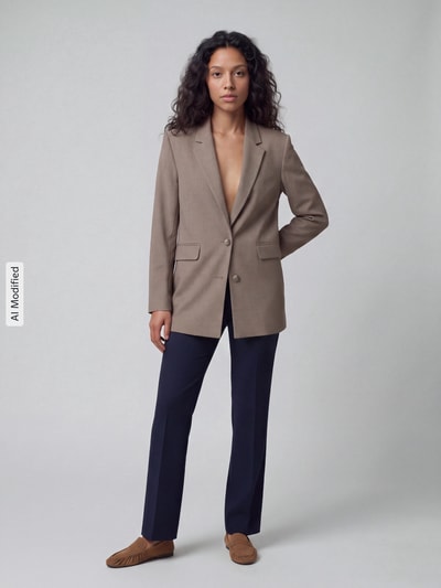 Selected relaxed fit lange blazer met viscose, model 'RITA' Camel - 1