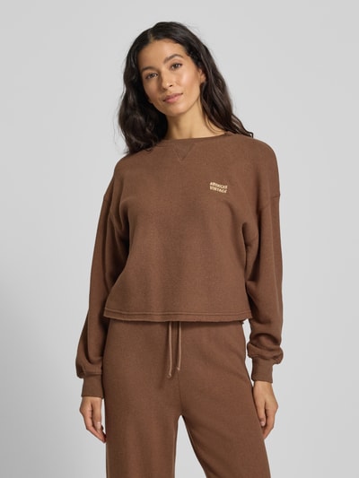 American Vintage Kort sweatshirt met labelstitching, model 'ETOK' Middenbruin - 4