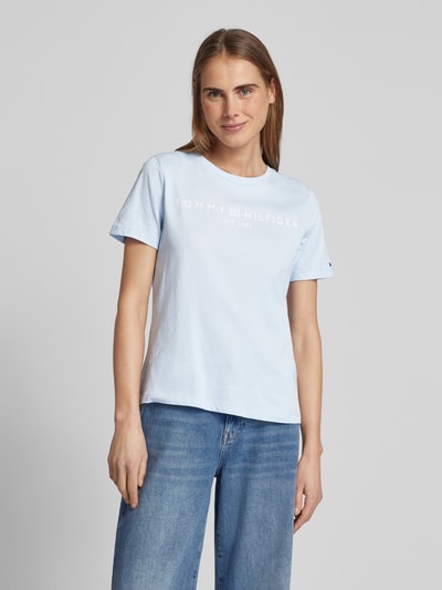 Tommy Hilfiger T-shirt met labelprint Lichtblauw - 4