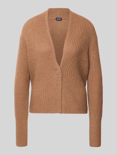Produktfoto, Regular Fit Cardigan mit Alpaka-Woll-Anteil Modell 'Kanna' von JOOP!, Damen Cardigan im Material-Mix, Strick-Optik, V-Ausschnitt, Knopfverschluss, Rückenlänge 63 cm, Ärmellänge 63 cm, Farbe warmes Braun, grobe Strick-Textur