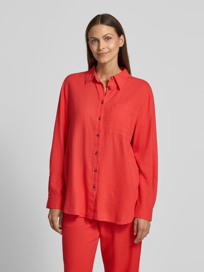 FREE/QUENT Relaxed Fit Leinenbluse mit Brusttasche Modell 'Lava' Hellrot 4