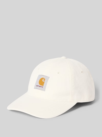 Produktfoto, Cap mit Label-Detail von Carhartt Work In Progress, beżowa bawełna, usztywniany daszek, regulacja na rzep, widoczne logo