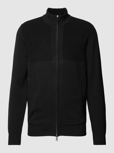 Christian Berg Men Strickjacke aus Baumwolle mit gerippten Abschlüssen Black 2