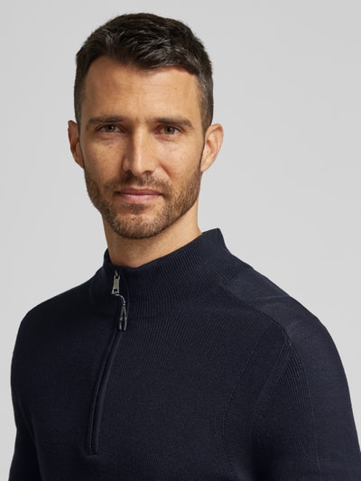 Brax Gebreide pullover met opstaande kraag, model 'Steffen' Marineblauw - 3