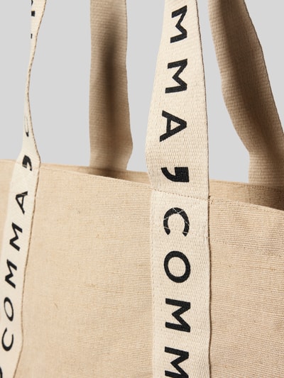 Produktfoto, Tote Bag mit Label-Prints von Comma, naturfarbener Jute-Baumwoll-Mix, offene Vorderseite, Tragegriffe mit schwarzem Print