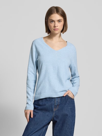 Pieces Regular Fit Strickpullover mit überschnittenen Schultern Modell 'BREE' Hellblau Melange 4