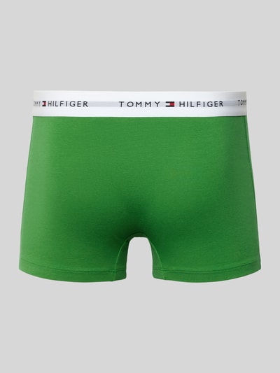 Produktfoto, Slim Fit Trunks aus Baumwoll-Mix im 3er-Pack von Tommy Hilfiger, Optik: Unifarben, Passform: Slim Fit, Label-Print, Bundabschluss: Elastisch, Multipack: 3er-Pack, Materialverarbeitung: Stretch-Webstruktur, Material: Baumwoll-Mix, grüne Farbe, glatte Textur