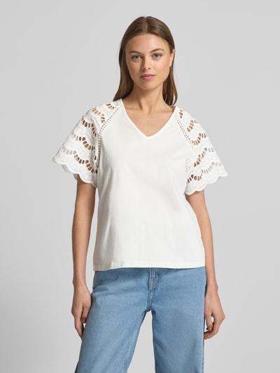 Vero Moda Regular Fit T-Shirt mit Lochspitze Modell 'BLASY' Weiss 4