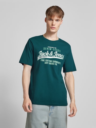 Jack & Jones T-shirt z nadrukiem z logo model ‘ELOGO’ Petrol 4