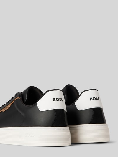 BOSS Leren sneakers met labeldetails, model 'Rhys_Tenn' Zwart - 2