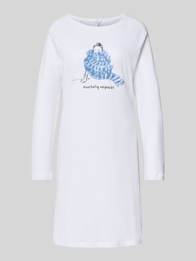 LOUIS & LOUISA Relaxed fit nachthemd met motiefprint, model 'Mein Wohlfühlzeit' Wit - 1