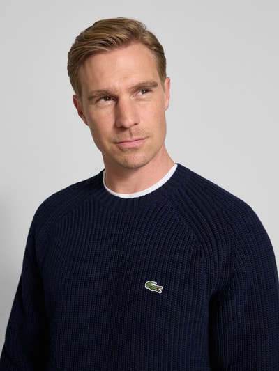 Lacoste Regular fit gebreide pullover van pure wol Marineblauw - 3