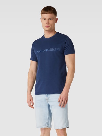 Emporio Armani T-Shirt mit Label-Print Modell 'TERRY' Dunkelblau 4