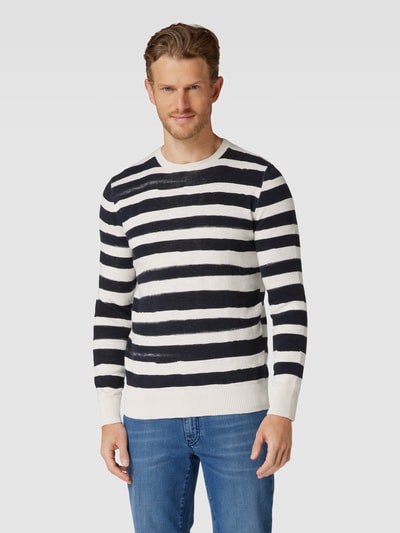 Tom Tailor Gebreide pullover met streepmotief, model 'printed stripe knitter' Marineblauw - 4