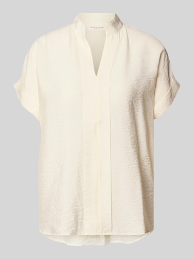 Produktfoto, Regular Fit Bluse aus viscosemix mit opstaande kraag, V-hals, lang rugpand van Christian Berg Woman, crèmekleur, fijne structuur