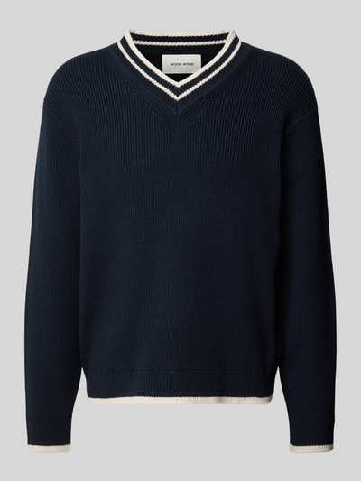 Wood Wood Gebreide pullover met ribboorden, model 'Cobek' Marineblauw - 2