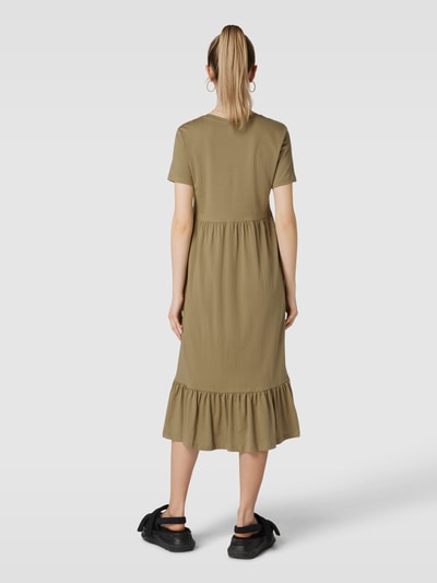 Only Midikleid mit geripptem Rundhalsausschnitt Modell 'PEPLUM' Olivgrün 5