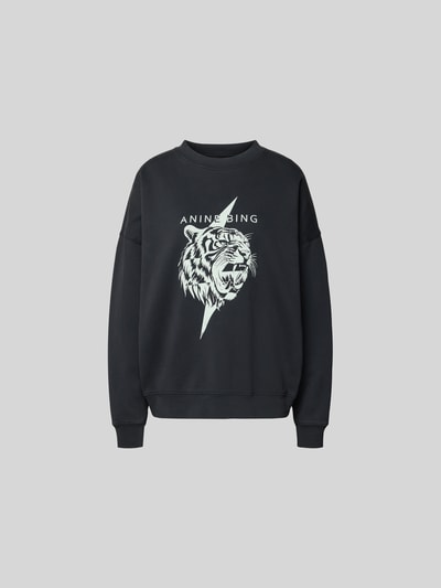 Produktfoto, Regular Fit Sweatshirt mit Logo-Print von Anine Bing in Schwarz aus Reiner Baumwolle, Rundhalsausschnitt, elastische Abschlüsse, Rückenlänge 63 cm bei Größe S