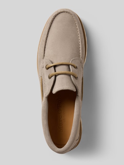 Productfoto, Veterschoenen uit suède Model 'LEVI 1B' van Marc O'Polo voor heren, look: effen, afgeronde punt, blokhak, vetersluiting, geprofileerde zool, materiaalverwerking: suède, materiaal: echt leer
