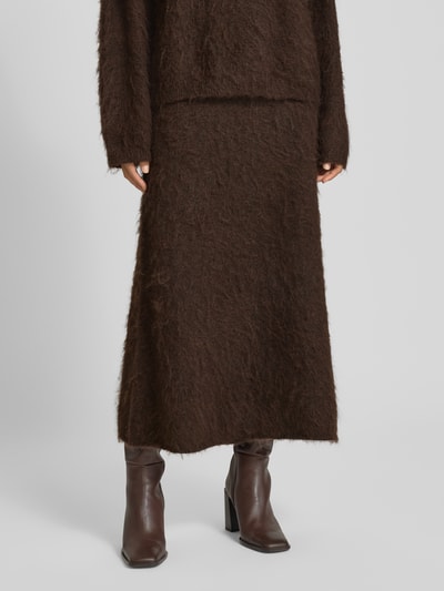 Jake*s Collection Gebreide rok met elastische band Donkerbruin - 4