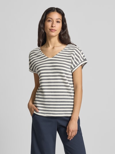 Tom Tailor T-shirt o kroju oversized z dzianiny z mieszanki bawełny Granatowy 4