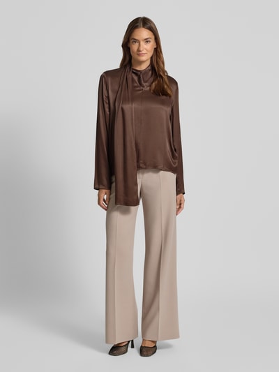 Jake*s Collection Relaxed Fit Bluse aus reine Viskose mit Stehkragen Dunkelbraun 1