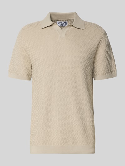 Produktfoto, Poloshirt mit Polokragen und V-Ausschnitt von JAKE*S STUDIO MEN, beige, reine Baumwolle, Body Fit, strukturierte Oberfläche