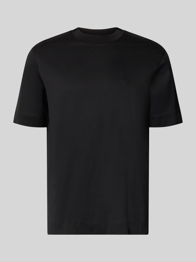 Produktfoto, schwarzes Herren T-Shirt mit Rundhalsausschnitt, Regular-Fit, gesäumte Abschlüsse, 1/2-Arm von Emporio Armani, Rückenlänge bei Größe M 71 cm