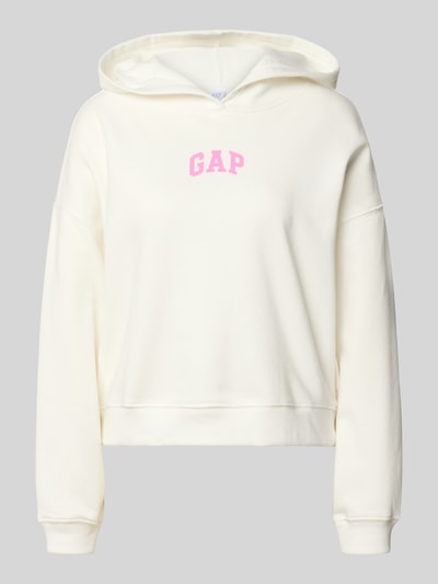 Produktfoto, Hoodie mit Logo-Print und gerippten Abschlüssen van GAP in gebroken wit katoenmix, loose fit, capuchon, roze logoprint, ribboorden