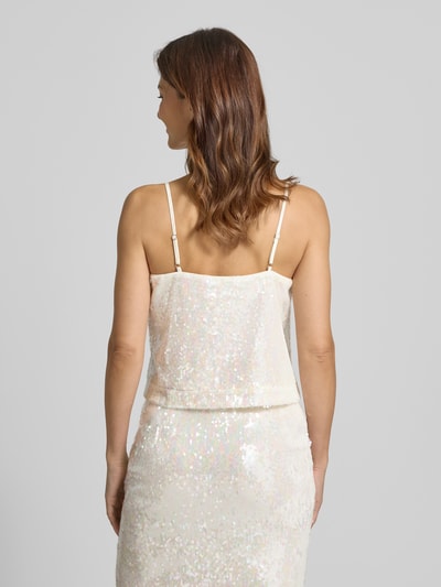 YAS Top krótki na ramiączkach z cekinami model ‘SEQUINA’ Złamany biały 5