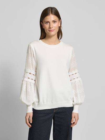 Apricot Strickpullover mit Lochstickerei Offwhite 4