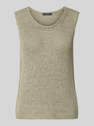 Produktfoto, Stricktop aus Baumwoll-Mix mit Rundhalsausschnitt von Oui in Beige, grobe Stricktextur, Regular Fit, Rückenlänge 52 cm.