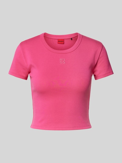 HUGO T-shirt krótki z wyhaftowanym logo Mocnoróżowy 2