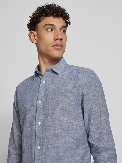 ONLY & SONS Slim Fit Leinenhemd mit Kentkragen Modell 'CAIDEN' Blau 3