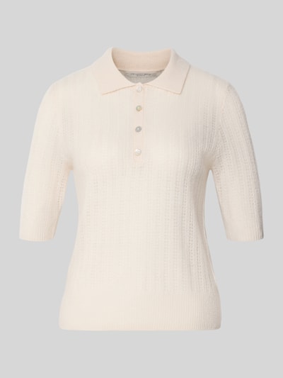 Produktfoto, Slim Fit Sweatshirt aus reinem kasjmier van Christian Berg Woman in gebroken wit met tricotlook, polokraag en korte mouwen, ruglengte maat S 53 cm, mouwlengte maat S 31 cm