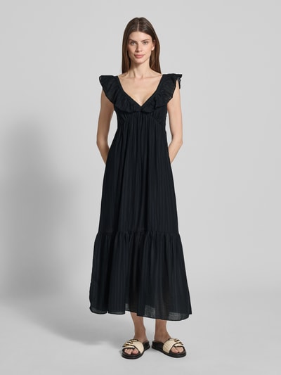 Mango Midikleid mit Volants und V-Ausschnitt Modell 'RAMONA' Black 4