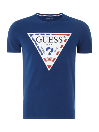 Guess T-shirt z gumowym nadrukiem z logo  Królewski niebieski 1