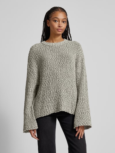 Gina Tricot Oversized gebreide pullover met geribde ronde hals Middengrijs gemêleerd - 4