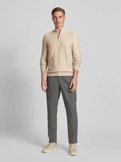 OLYMP Level Five Slim fit gebreide pullover met opstaande kraag Beige - 1