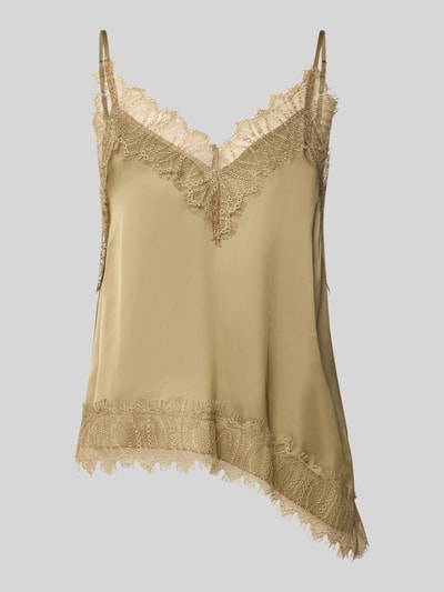 Produktfoto, Regular Fit Top mit Spitzenbesatz od Luisa Cerano z satyny, asymetryczny krój, cienkie ramiączka, długość tyłu 36 cm, rozmiar 36