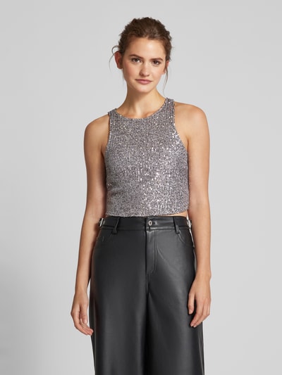 Only Slim Fit Crop Top mit Pailletten Modell 'ANA' Silber 4