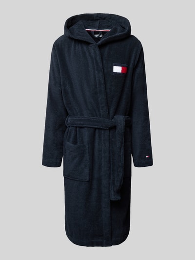 Productfoto, donkerblauwe badjas van puur katoen met ceintuur en zak, Bademantel aus reiner Baumwolle van Tommy Hilfiger, Dames