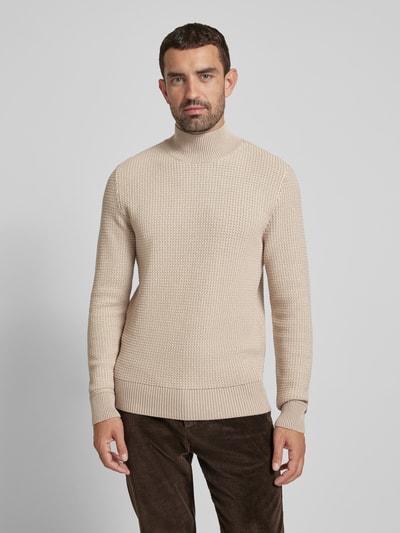 BOSS Gebreide pullover met ribboorden Middenbruin - 4