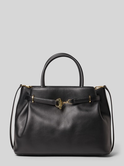 Produktfoto, Satchel Bag mit Tragehenkel von Lauren Ralph Lauren z prawdziwej skóry bydlęcej, czarny, złote detale, Szerokość w rozmiarze 1: 30 cm, Długość w rozmiarze 1: 25 cm, Głębokość w rozmiarze 1: 14 cm, długość paska na ramię 88 cm, główna komora na zamek, odpinany pasek