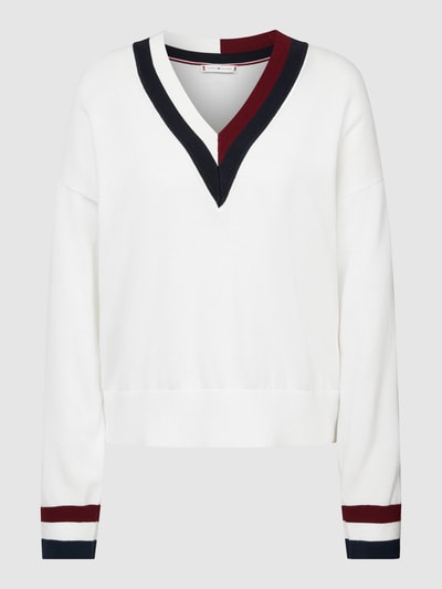 Tommy Hilfiger Pullover aus reiner Viskose mit Kontraststreifen Ecru 2