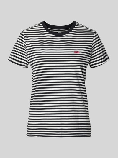 Produktfoto, T-Shirt mit Label-Stitching Modell 'THE PERFECT TEE' von Levi's®, schwarz-weiß gestreift, reine Baumwolle, Regular Fit, Rundhalsausschnitt.