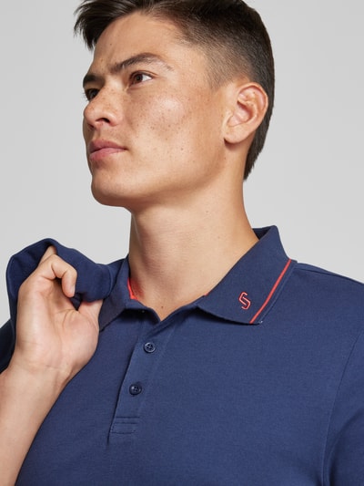 Joy Slim fit poloshirt met logostitching, model 'G-Style' Donkerblauw - 3