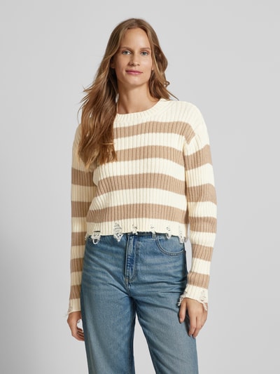 Vero Moda Pullover met lange mouwen en ronde hals, model 'MERCER' Taupe - 4