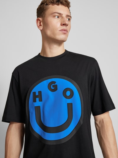 Hugo Blue T-Shirt mit Label-Print Modell 'Nimper' Black 3